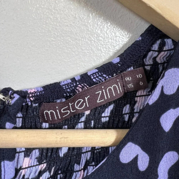 Mister Zimi Lottie Maxi Dress Size 6 Blue Purple Puff Sleeve Vacation Tiered - Picture 3 of 10